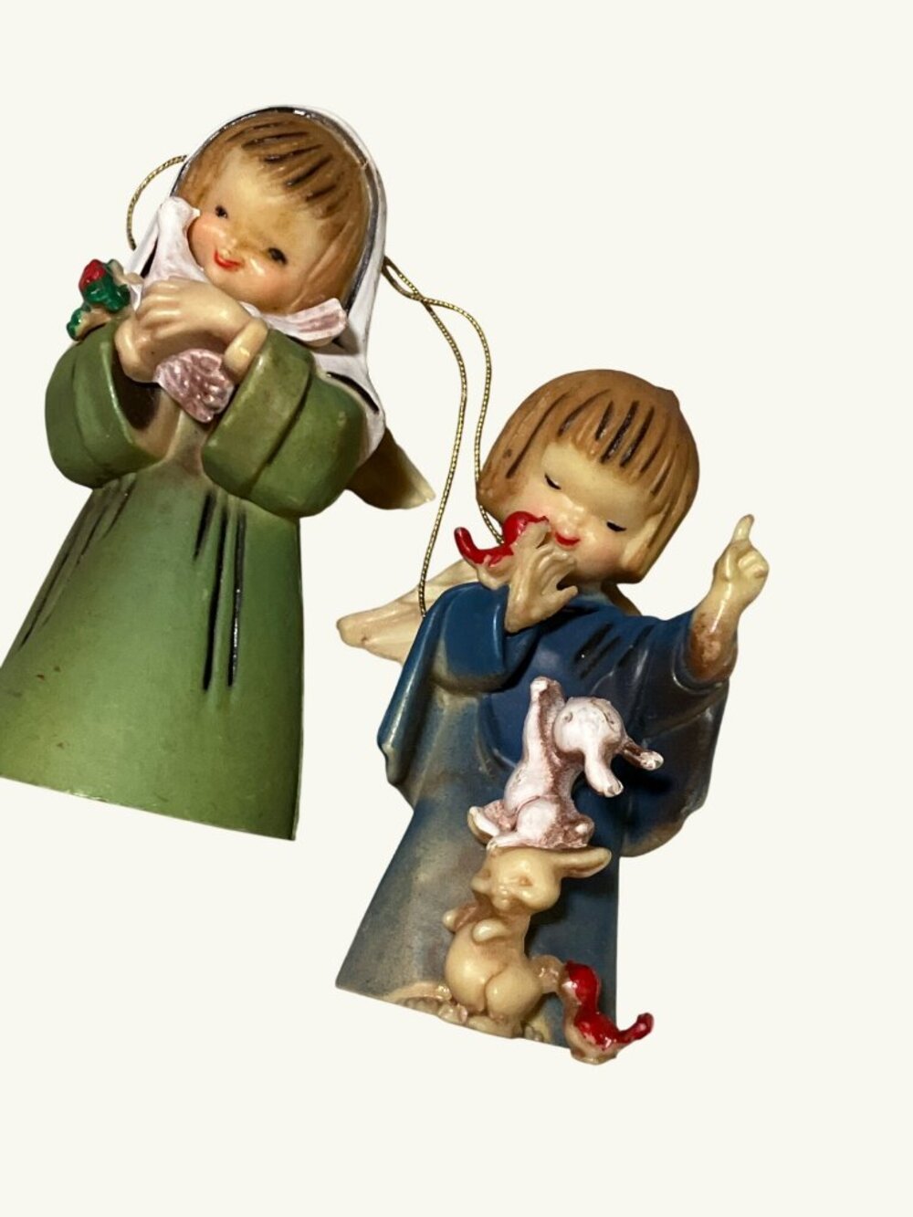 Angel Ornaments With Birds and Flowers  Set Of 2 vintage